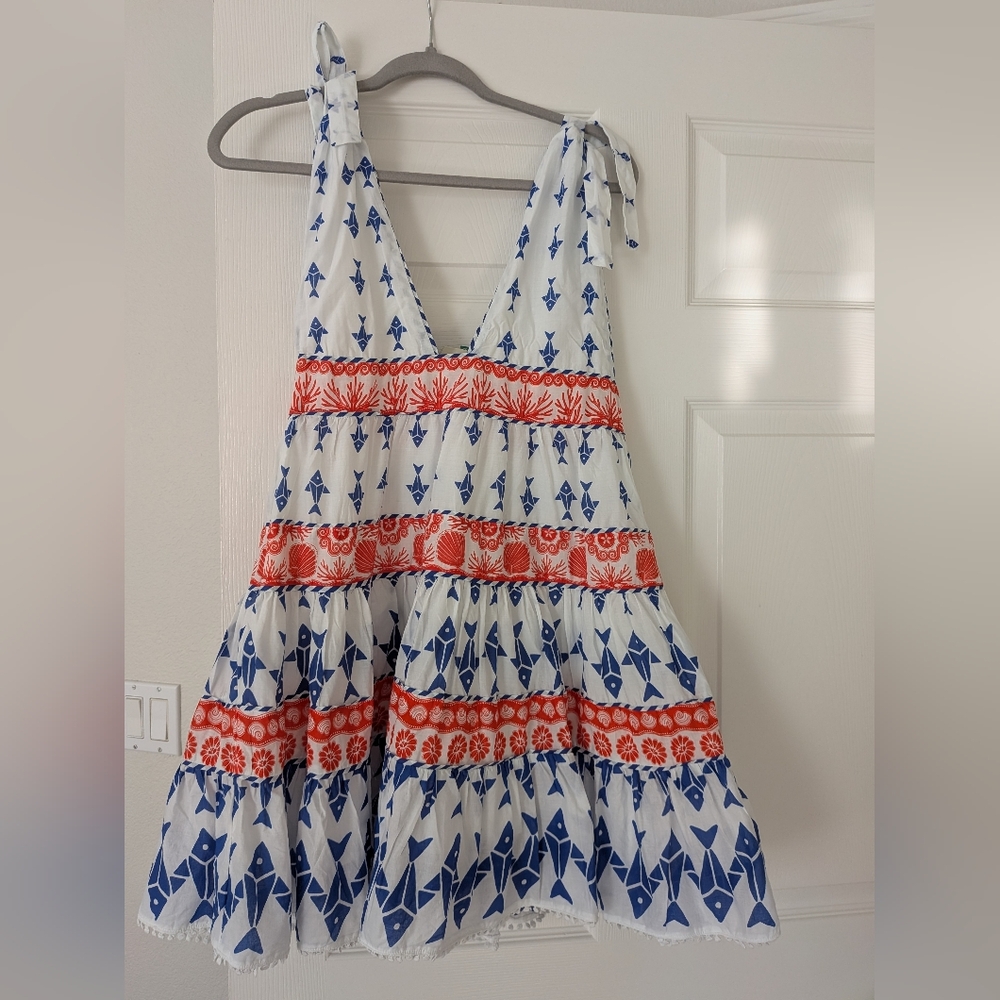 FARM Rio White Dress with Blue and Red Accents